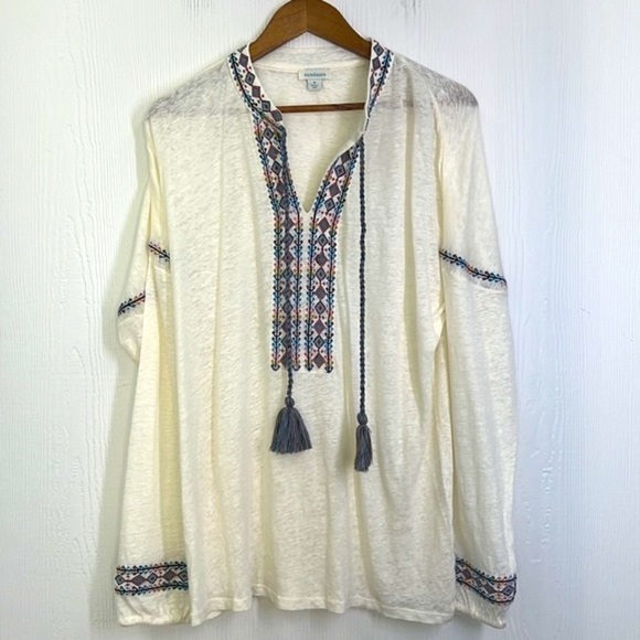 Sundance - 100 Percent Linen White Colorful Embroidered Long Sleeve Tunic SZ M - Picture 8 of 12
